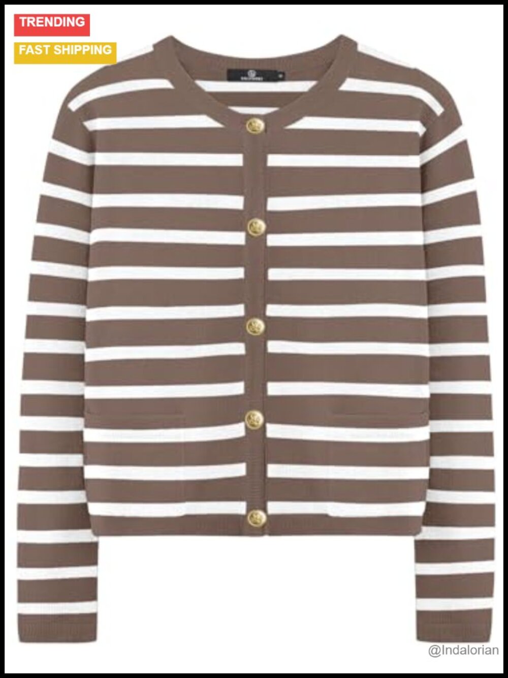 Lightweight Open Front Cardigan Sweater with Gold Buttons Long Sleeve Knit